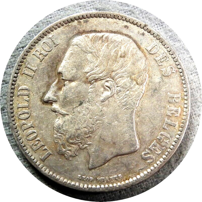 elf Belgium 5 Francs 1870  Leopold II  Silver  ub10
