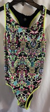 Athleta Women  s 1 piece Swimsuit Crossover racerback paisley Black Tall