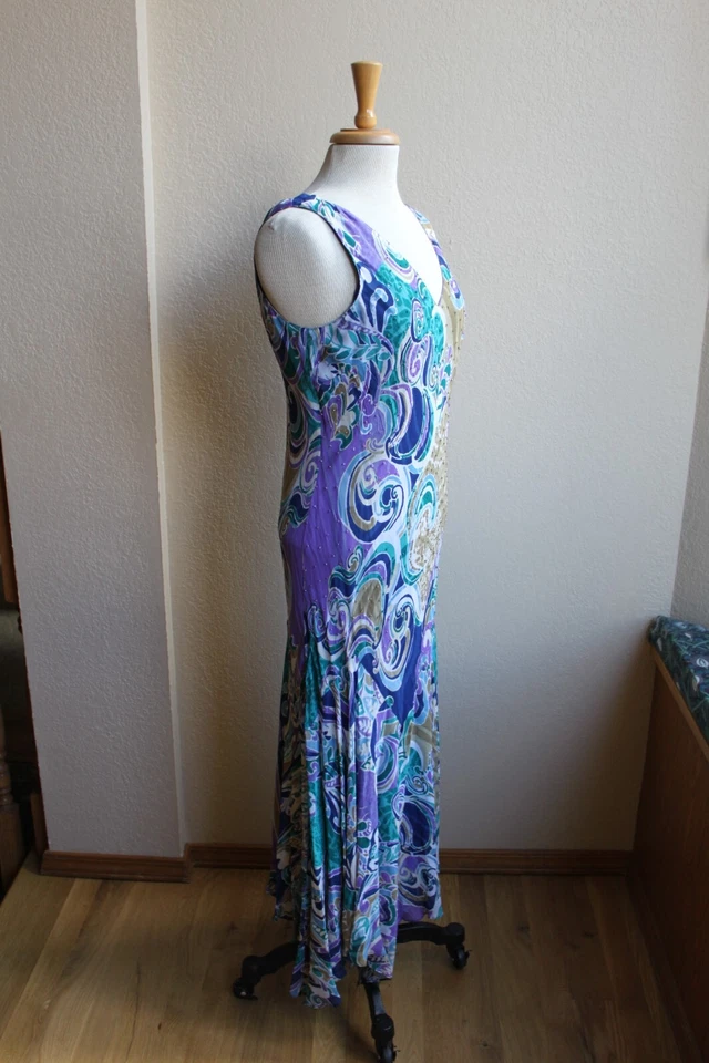 Vestido boho acampanado sirena con cuentas vintage Y2K azul Eva nuevo con etiquetas para mujer talla 14 Foto 2 de 3