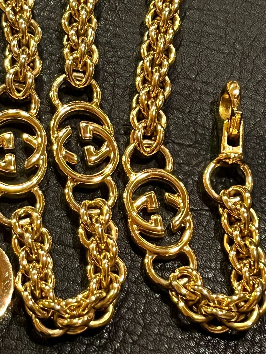 GUCCI BELT Chain AUTH Logo mark Vintage RARE Gold GG Necklace OLD