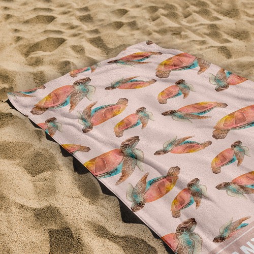 150 x 75 cm Personalised Pink Sea Turtle Beach Towel Holiday Pool - Picture 5 of 12