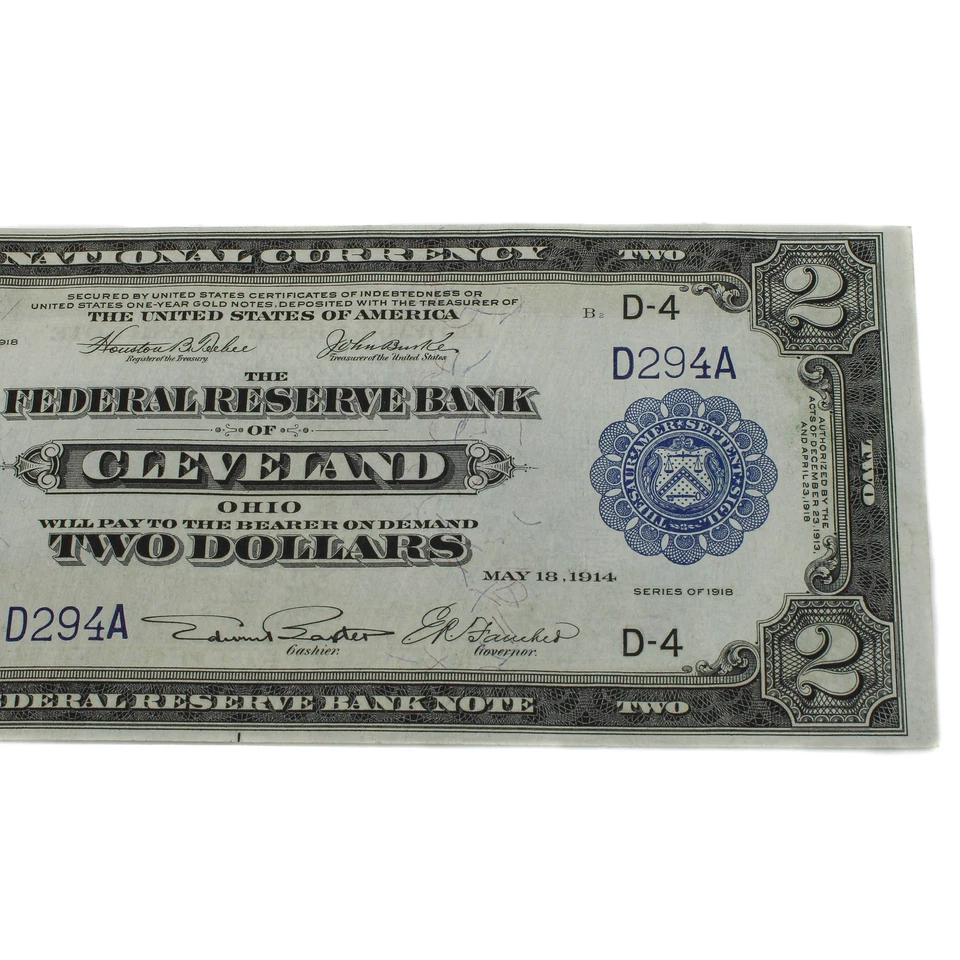 1918 $2 Federal Reserve Note Bank of Cleveland Ohio Large US Note NR #C753-3 - Image 3 of 4