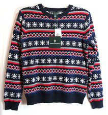 Brooks Brothers Navy Blue Snowflake Boy's Long Sleeve Sweater Size 14 Y NWT