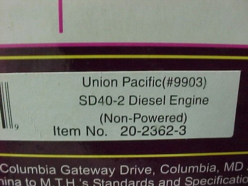 Unidad sin alimentación MTH Premier 20-2362-3 Union Pacific SD40-2 | Zustand: New
