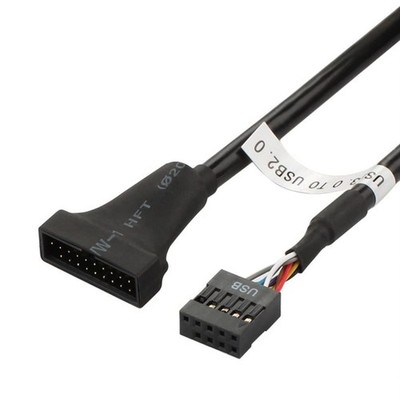 USB 2.0 9-Pin Buchse auf USB 3.0 19-Pin Stecker Adapterkabel, 15cm, schwarz
