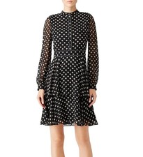 TORY BURCH Seymour Silk Georgette Mini Dress Size 6 Geometric Fish Print Tiered 