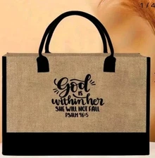 God Is Within Her She Will Fail Canvas Tote Shopping Religious Christian Women 