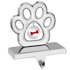 Dog Paw Christmas Stocking Holder, 3D Silver Metal Stocking Holder with Stock...
