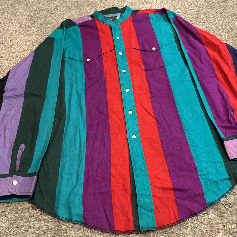 Vintage Panhandle Slim Western Vertical Stripe Color Button Down XL 17-1/2 Shirt - Image 3 of 4
