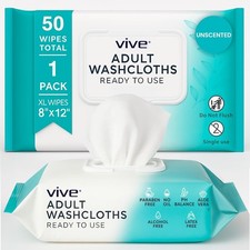 Vive Disposable Washcloths for Adults  Elderly 1 Pack - 50 Count - 8"x12"   