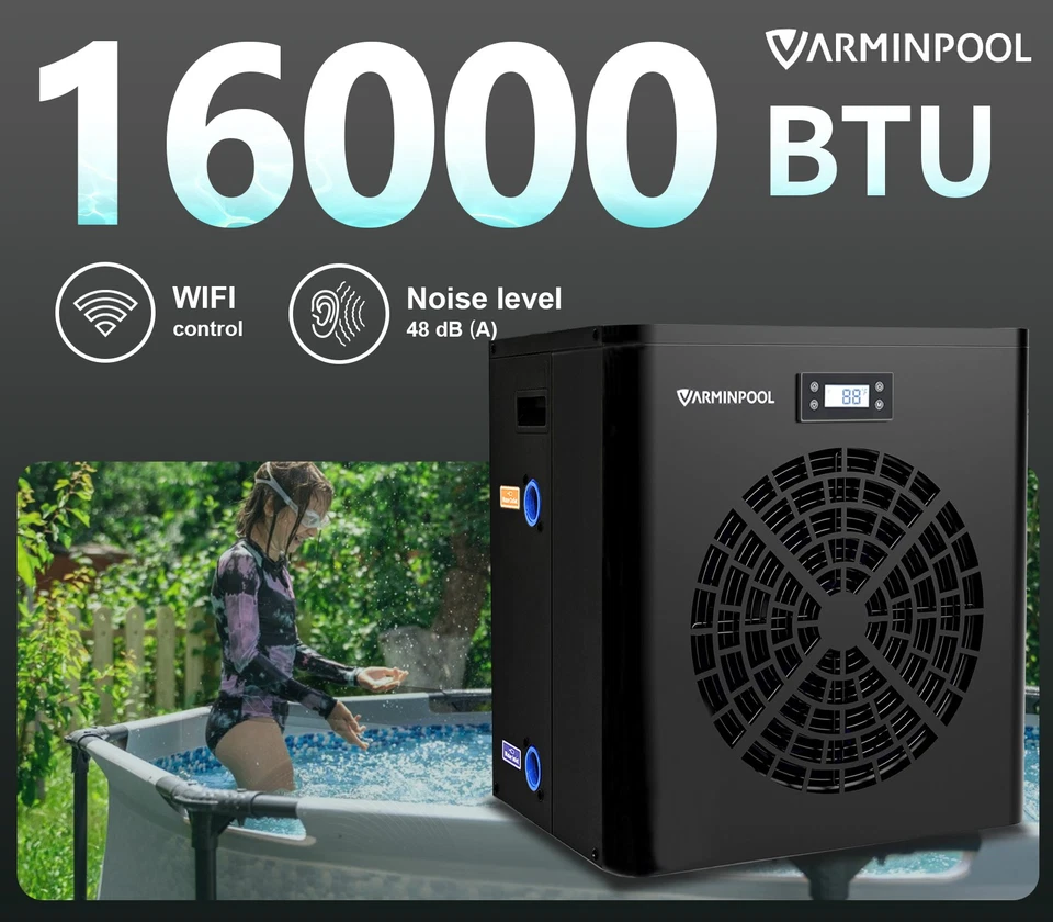 VARMINPOOL 16000BTU Above Ground Swimming Pool Water Heater Spa Hot Tub 110V - Image 2 of 4