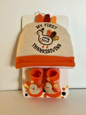 Little Me My First Thanksgiving Baby Hat & Booties Set 0-12 Months - Brand New