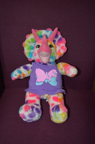 Build a Bear Triceratops Dinosaur Plush Rainbow Multi-Color Hearts 17" BAB H1