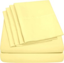 6 Piece Bed Sheet Set, Full, Pale Yellow