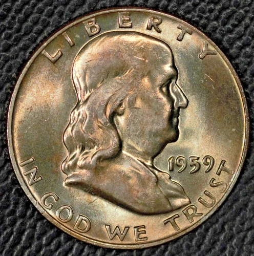 1959-D Franklin Half Dollar, Gem BU, Pretty Toning