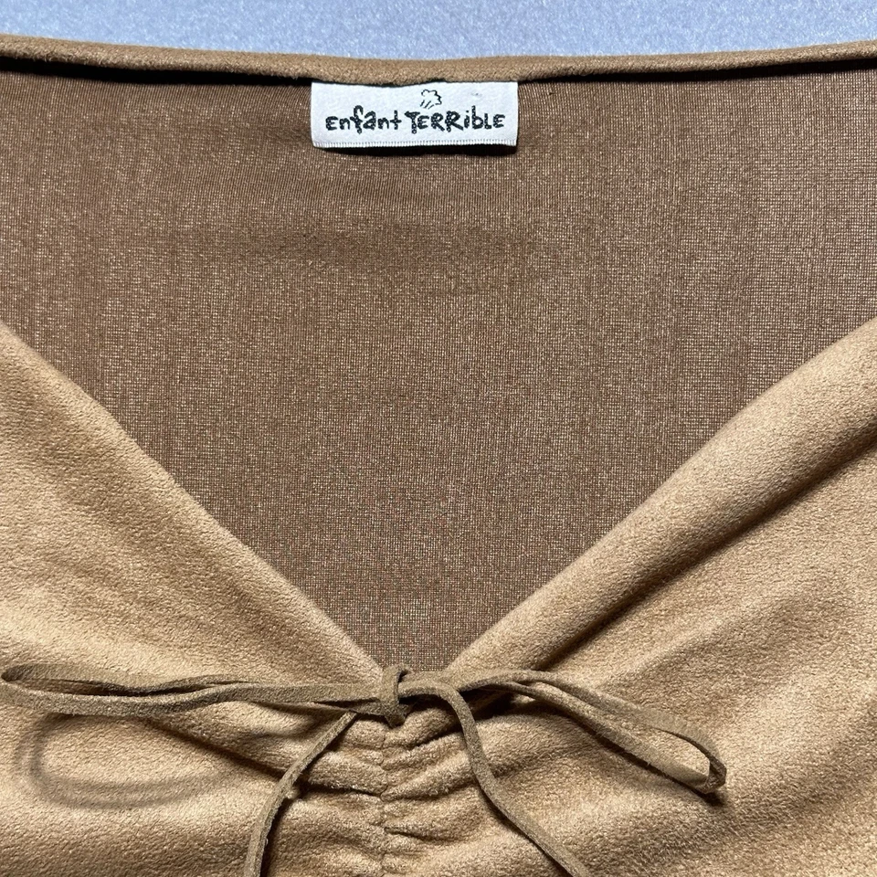 Mangas femininas Y2K camurça sensação camelo marrom tamanho G boho hippie festival fada sino - Imagem 2 de 4