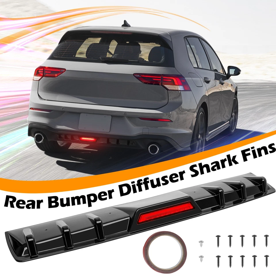 For Mercedes Benz SL550 SL600 SL63 AMG Glossy Rear Bumper Diffuser w/ LED Light - Image 2 of 4