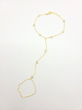 Dainty Gold Finger Ring Bracelet 14K Gold Plated 925 Zircon Hand Chain Bracelet