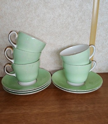 Vintage Wedgewood Bone China 5 Tee Kaffeetassen und Untertassen 