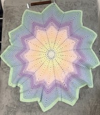 Large Granny Baby Blanket Handmade Crocheted Starburst   Pastel Rainbow Ombre