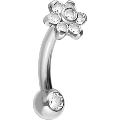 PIERCINGLINE Titan Banane mit Push Fit BLUME MIT 7 KRISTALLEN + KRISTALLKUGEL