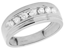 Men's 10K White Gold One-Row Genuine Channel Diamond Wedding Band Ring 0.75CT
