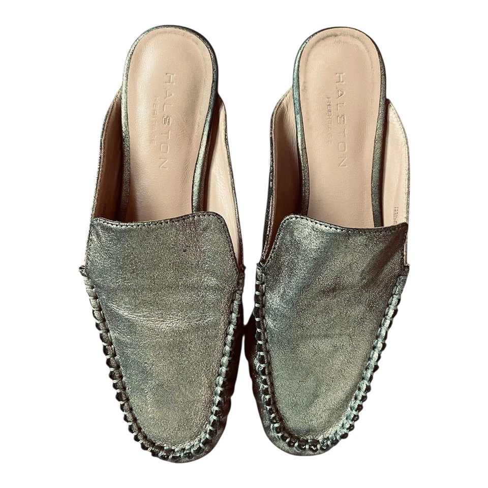 Halston Heritage Gold Leather Moccasin Slide Flats Women’s Size 6 Shoes - Image 4 of 4