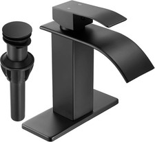 Waterfall Single Handle Bathroom Sink Faucet with Drain Black Matte Black