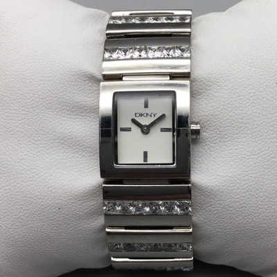 DKNY Watch Womens Stainless Steel Square Crystal Bracelet 18mm New Battery 5.75''