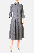 Akris Punto New windowpane check belted midi shirt dress, lined $1,390 sz 8 US
