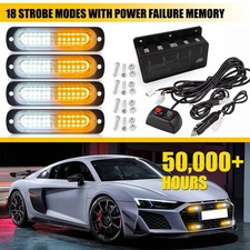 4PCS LED White Amber Flash Lights Set 12-24V Vehicle Emergency Lamp Bar Front