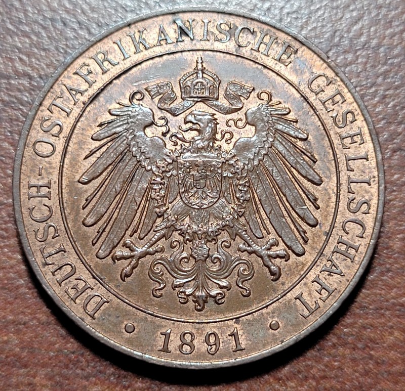 German E AFRICA Tanzania 1891 Pesa KM# 1 Red Brown UNC Orig Toning African Coin