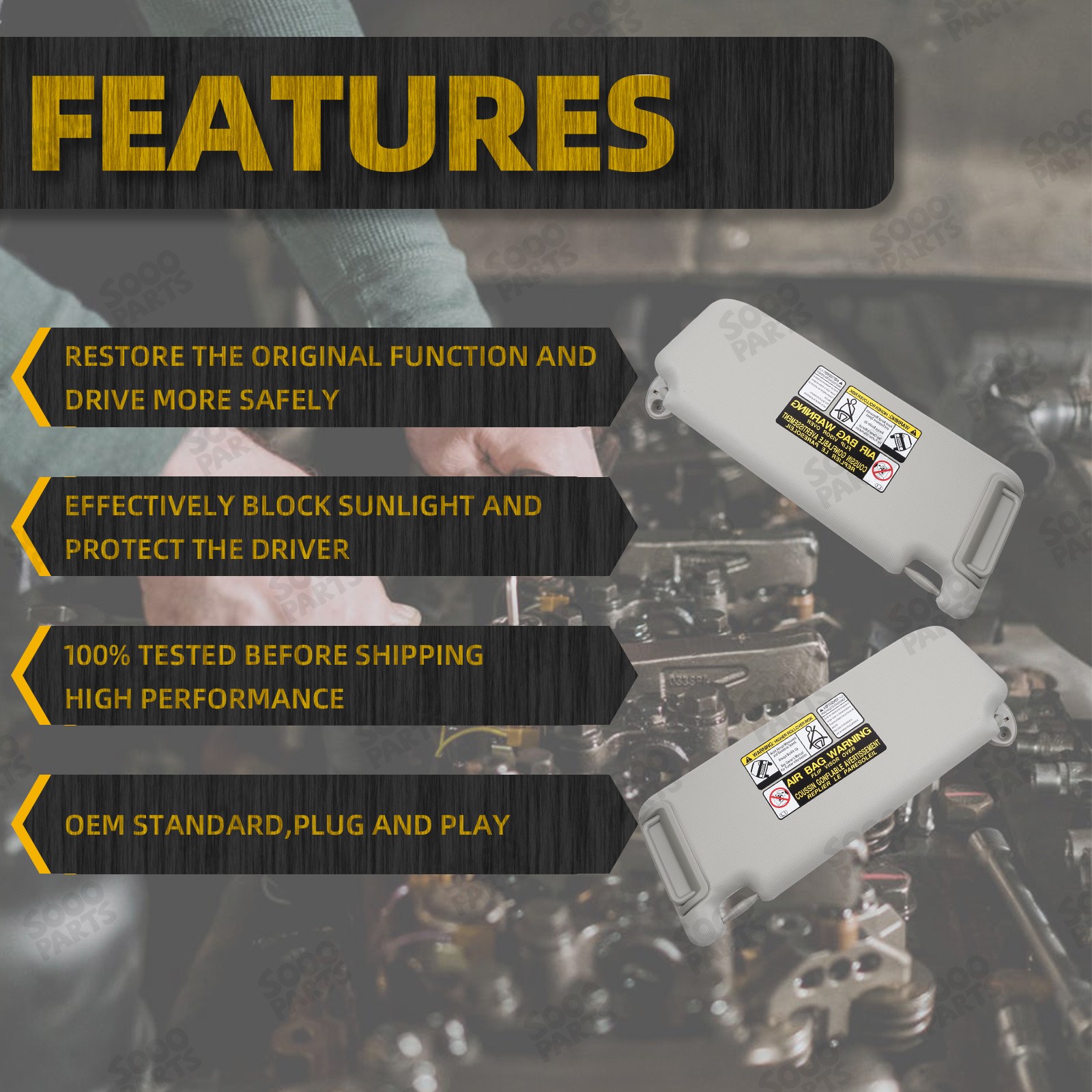 Pair Front Left & Right Side Gray Sun Visor W/ Mirror for 2013-2018 Toyota RAV4