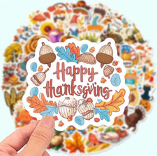 Thanksgiving Sticker Pack - 50pcs Autumn Harvest Festival Vinyl Decals, Fall