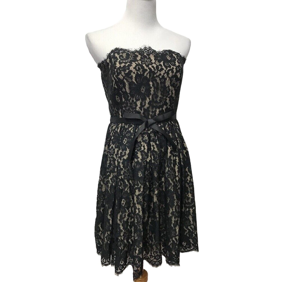 Neiman Marcus Robert Rodriguez Dress Womens 8 Black Lace Beige Lined Inner Bra