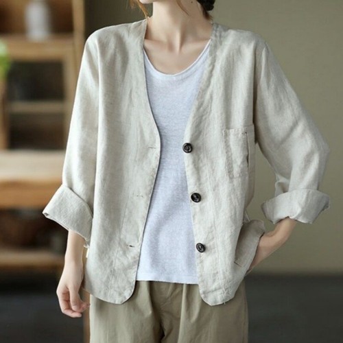Women Cotton Linen Winter Long Sleeve Tops Cardigan Casual Loose Top Coat Jacket - Bild 10 von 10