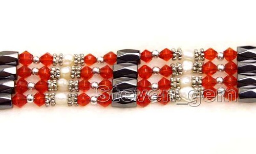 4-5mm White Baroque Natural Pearl Bracelet for Women Pink Crystal Hematite 36'' - Picture 14 of 33