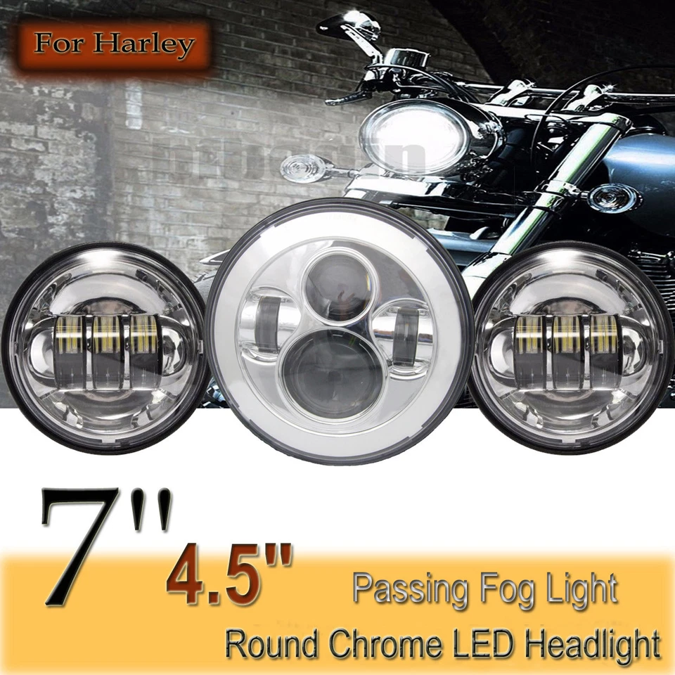 Farol de LED 7" + 2x 4,5" farol de neblina lâmpada de passagem para motocicleta Harley Davidson - Imagem 2 de 4