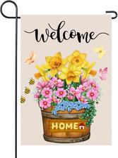 Summer Garden Flag 12X18 Inch Double Sided, Welcome Butterfly Bee, Flowers for o