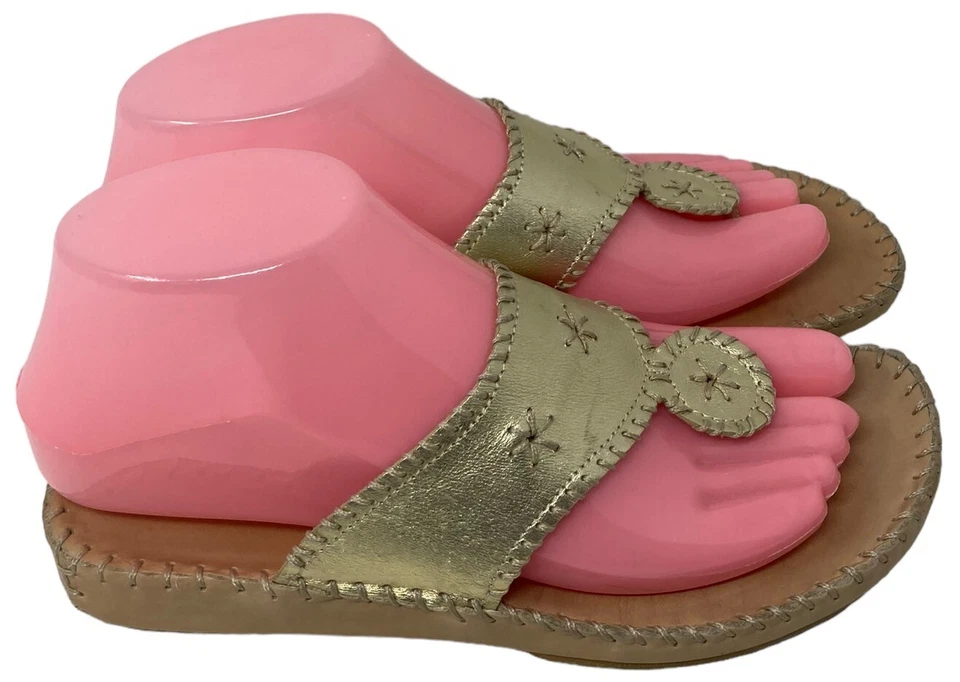 Sandalias de cuero La Plume 5 EE. UU. para mujer talla dorada tanga metálica 36 zapatos de la UE Foto 3 de 4