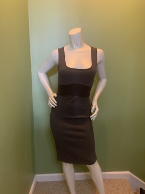 JITROIS Brown Empire Leather Waist Stretch Pencil Dress, Sz. 36