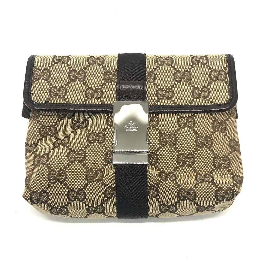 GUCCI 131236 GG sac corps ceinture poche taille GGCanvas beige x marron