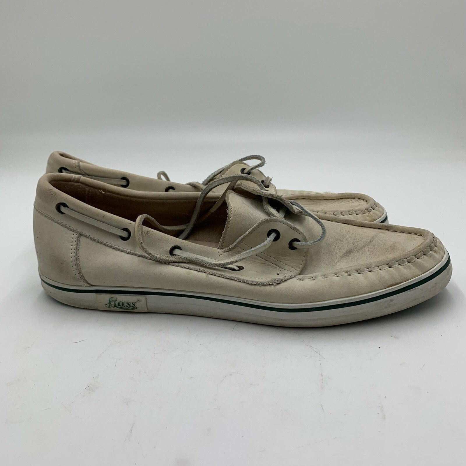 Vintage Bass Authentic Leather Boating Shoes Flats Wh… Gem