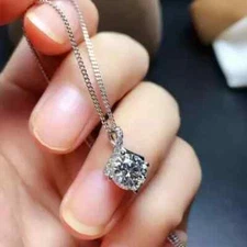 3Ct Round Cut VVS1 Diamond Pendant & Necklace 14K White Gold Finish Free Chain