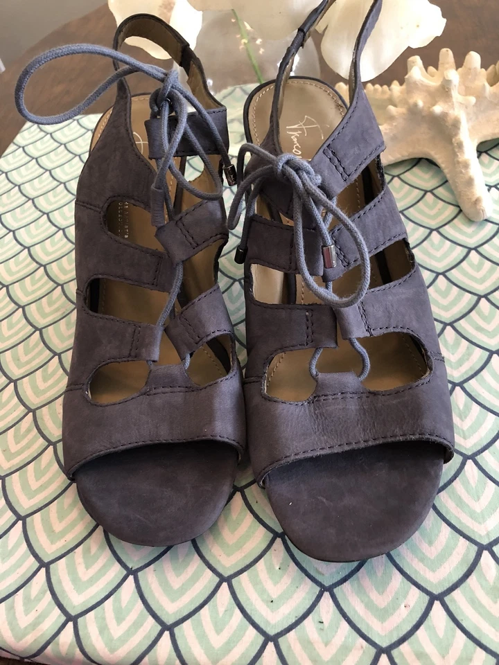 Sandalia Franco Sarto A-Talia para mujer mini tacón de cuña con cordones gris 9 gladiador nueva Foto 2 de 4
