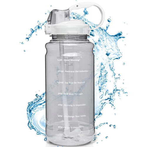 Motivational Half Gallon Water Bottle with Straw & Time Marker - BPA free