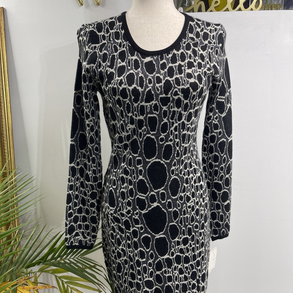 french connection black knit dress White Silver Bodycon Small Size 6 megasummersale2023