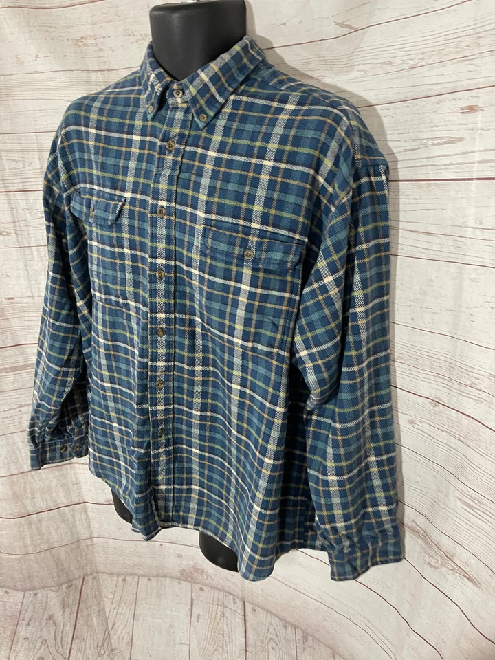 Camisa informal High Sierra para hombre azul a cuadros 100 % algodón con botones talla L Foto 3 de 4