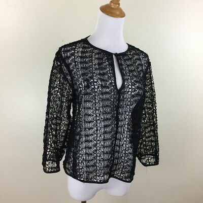 KARL LAGERFELD Macy's Impulse Womens XS Black Open Knit Sequins Perforated Shirt