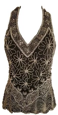 Mark & John By Gopal 100% Silk Black & Silver Sparkle Sequins Halter Size S Sxy☆